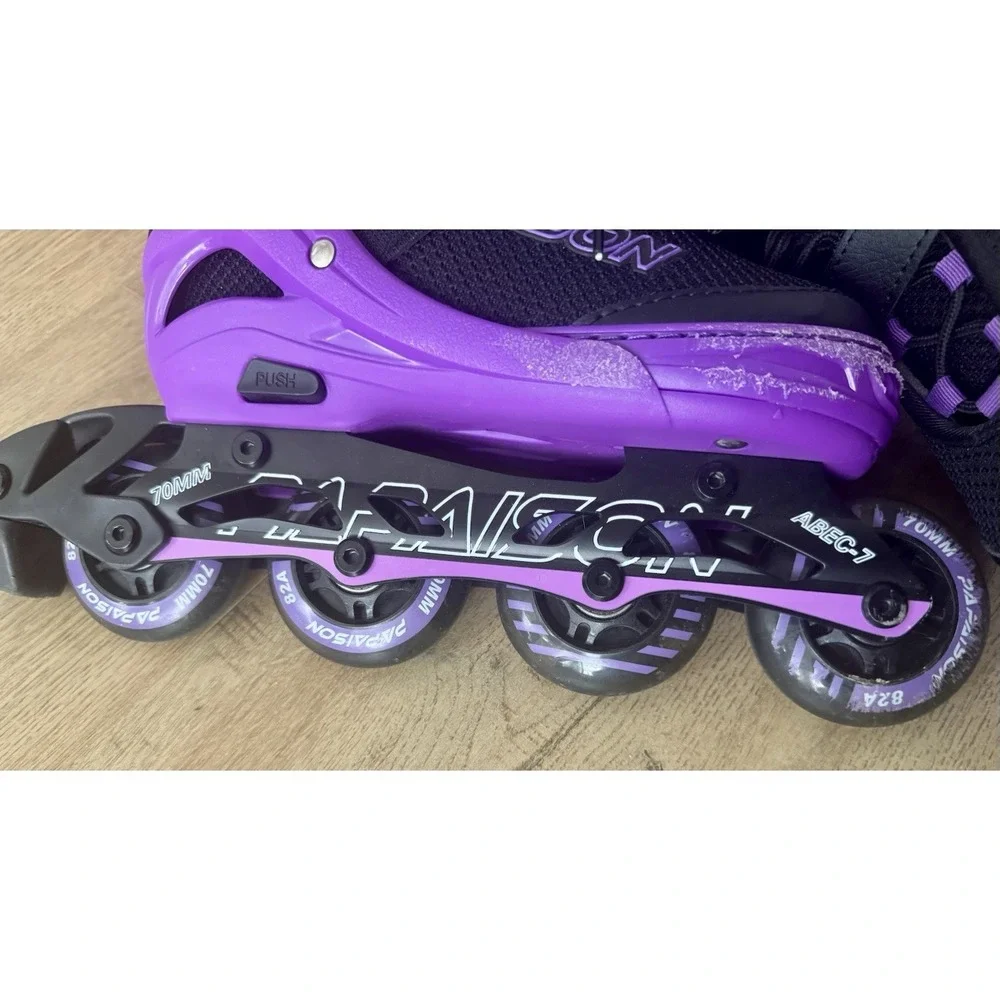 Papaison Adjustable Inline Skates Kids 2-4.5 Purple Light Up Wheels 70mm MSRP$52